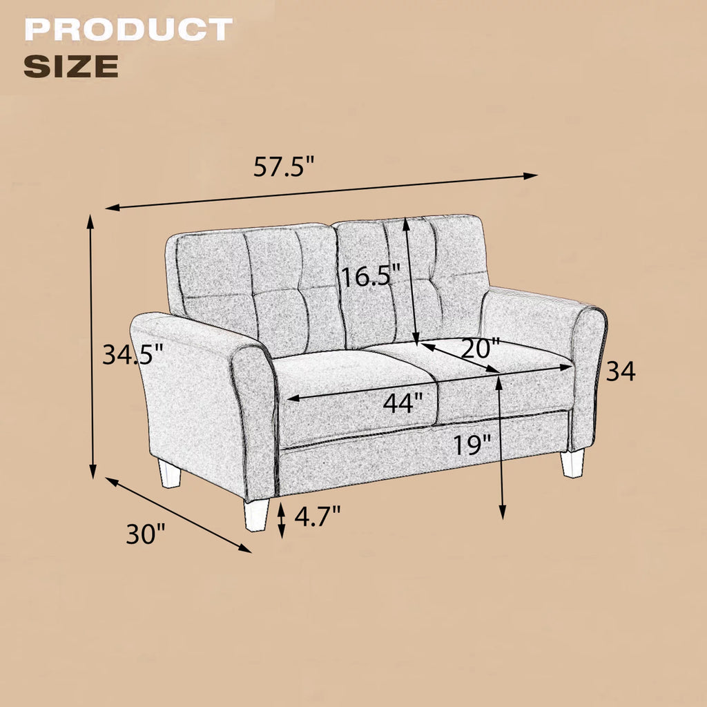 58" Gray Upholstered 2 Seater Sofa Y92845