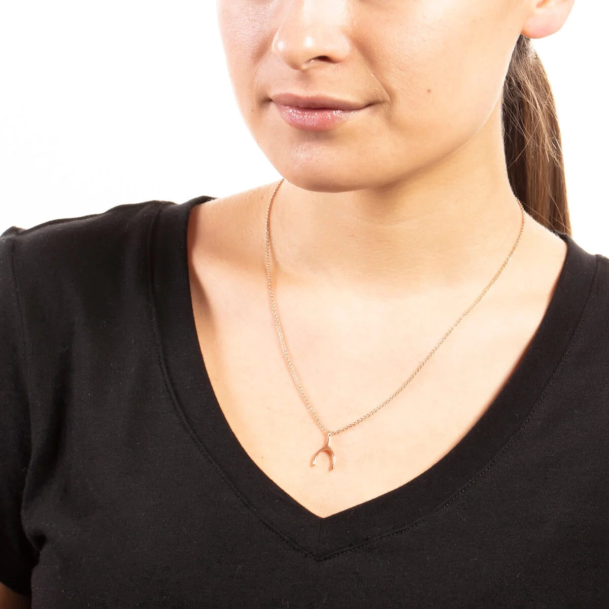 18k Rose Gold Plated Wishbone Fashion Necklace Q36957
