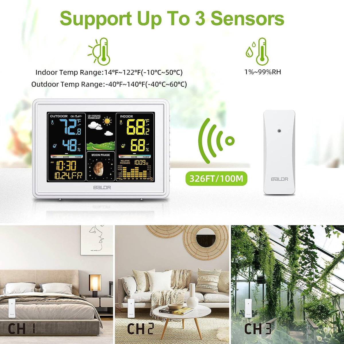 Wireless Indoor Outdoor Weather Station with Atomic Clock and Barometer E2173