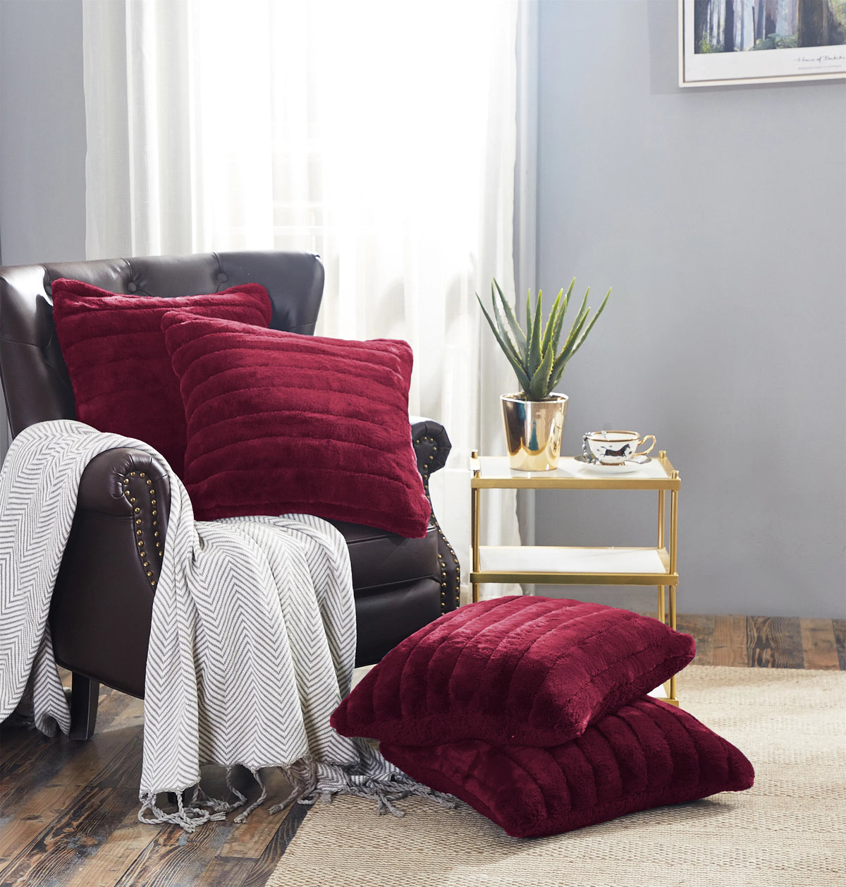 Super Soft Sherpa Backing Throw Pillow Cover 4 Piece 20" x 20" H565