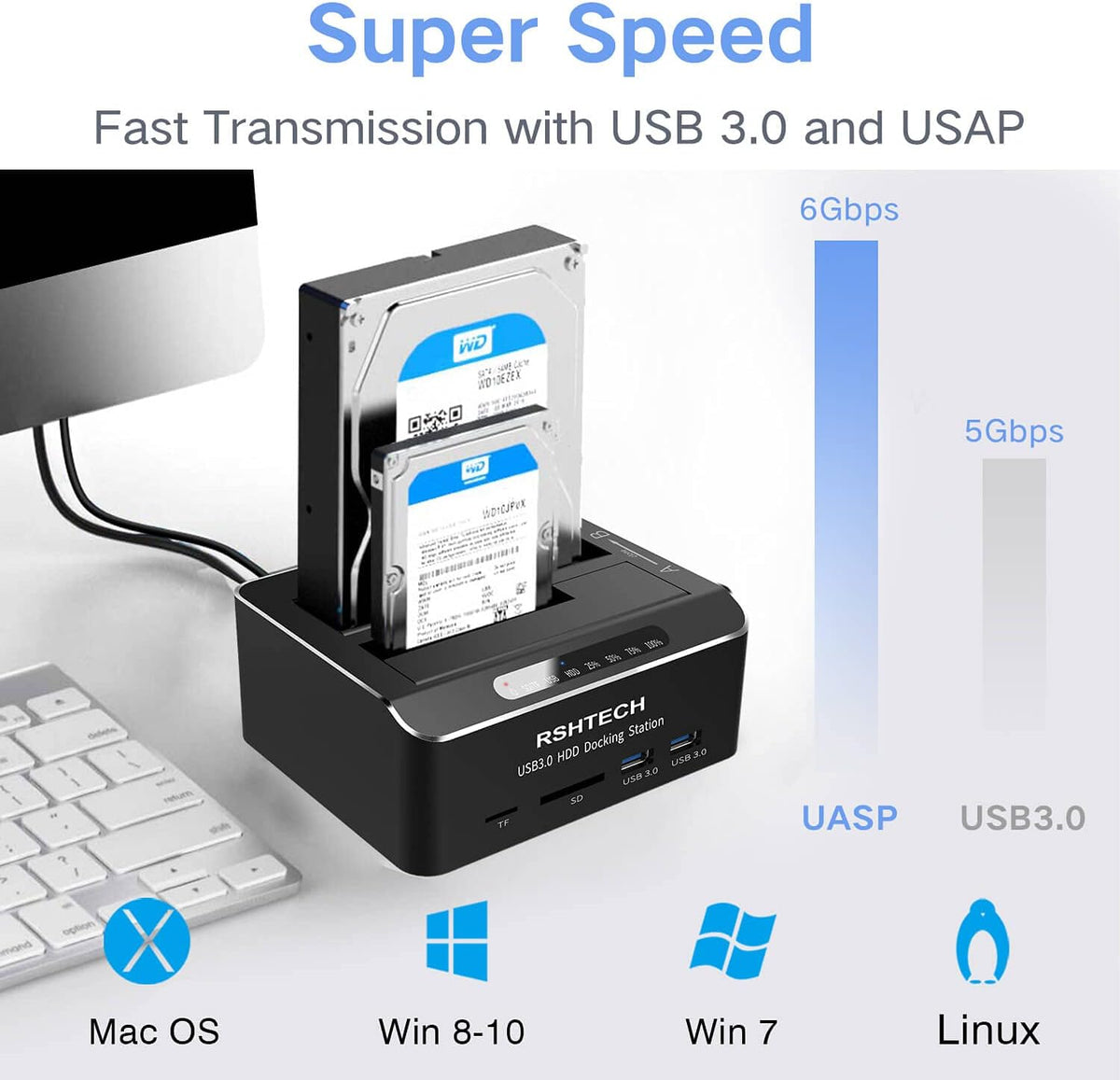 USB 3.0 Aluminum Dual Bay Hard Drive Docking Station B876