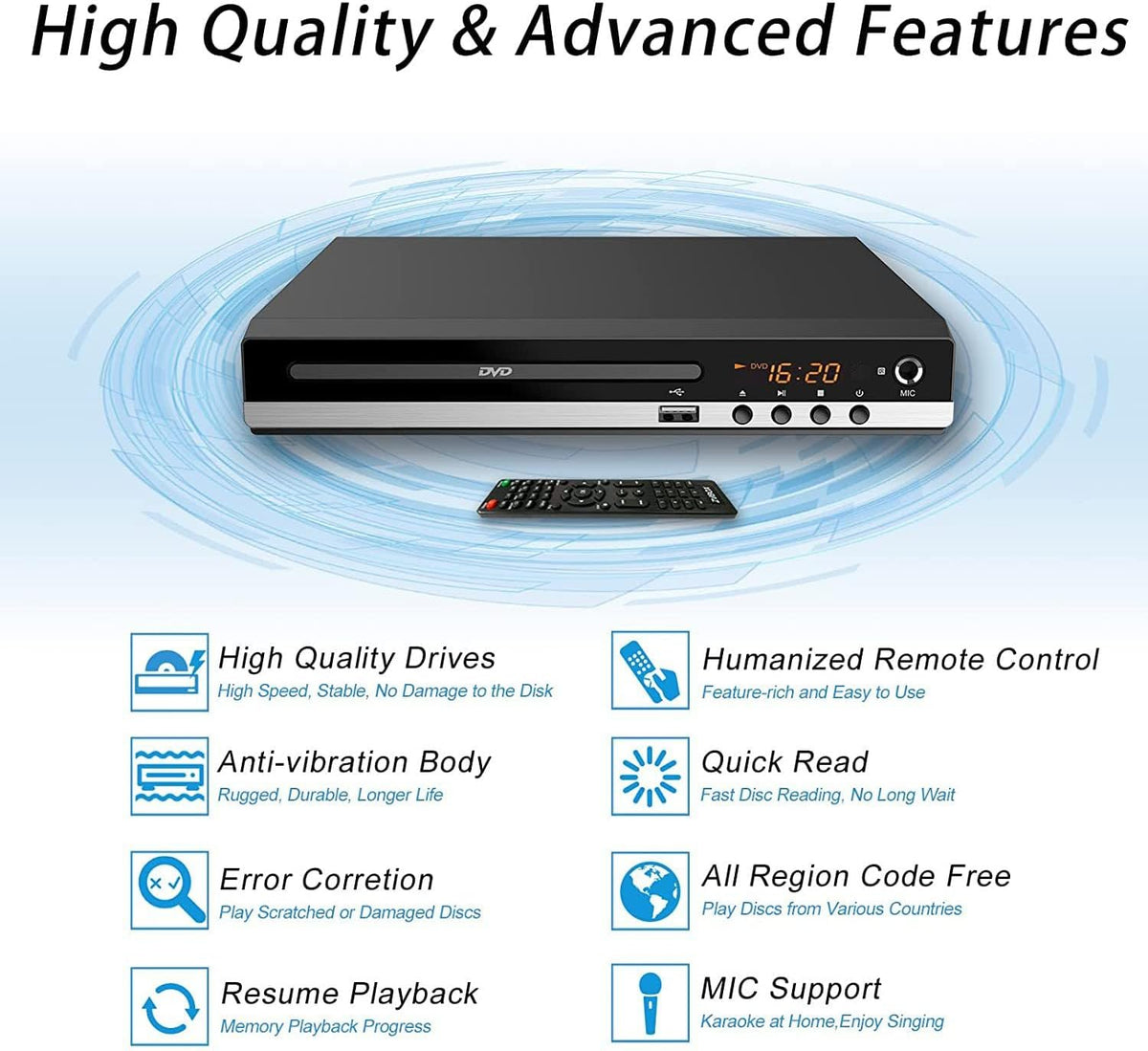 Compact DVD Player with Remote HDMI and RCA Cables USB Input F272648