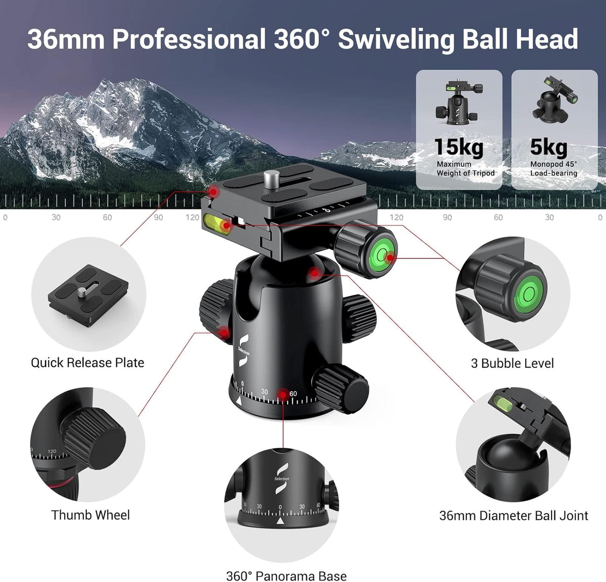 78 Aluminum Camera Tripod Monopod, Foldable, 360 Degree Ball Head, Quick Release Plate, 33lb Payload, Pack of 2 U83669