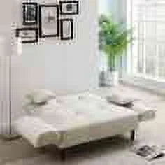Beige Upholstered Sofa Bed with 2 Pillows P4413