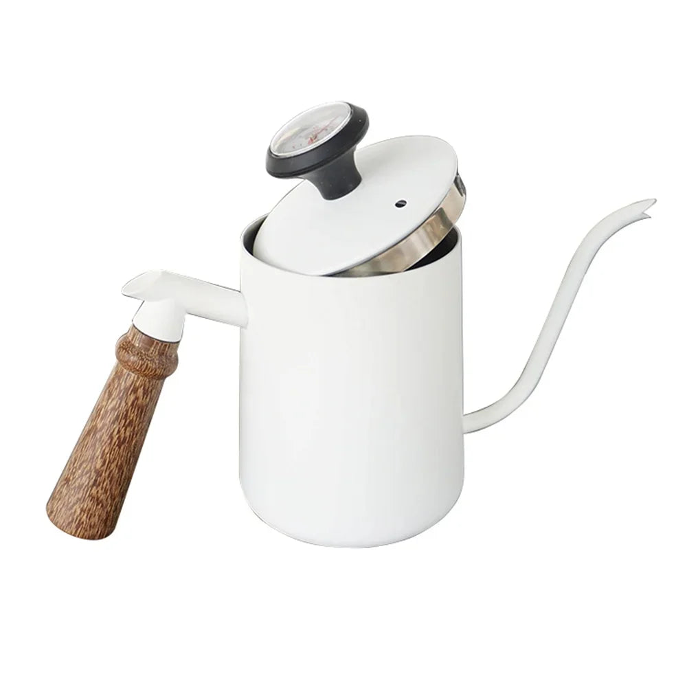 White Steel GooseNeck Coffee Kettle 600ML with Thermometer C15327