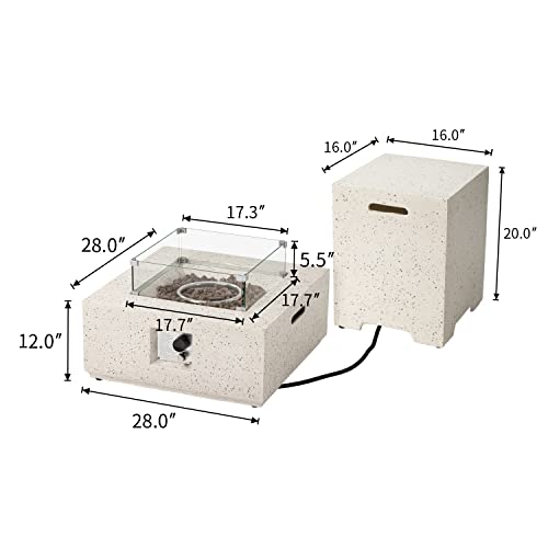 28" Terrazzo Round Propane Fire Pit Table Set with Tank Cover Side Table M54215