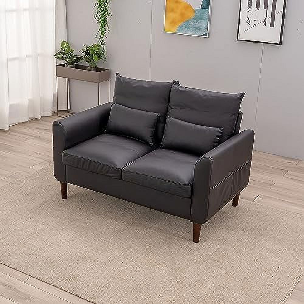 Black Faux Leather 2-Seater Sofa with Wood Leg A286