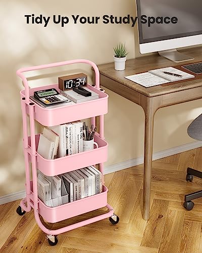 3 Tier Mesh Utility Cart with Handle and Lockable Wheels Black F982624