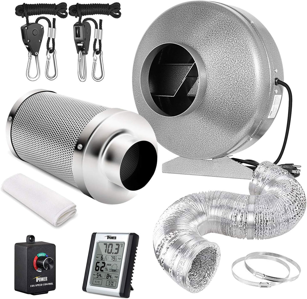 6 Inch Inline Fan Combo with Variable Speed Controller and Humidity Monitor W546