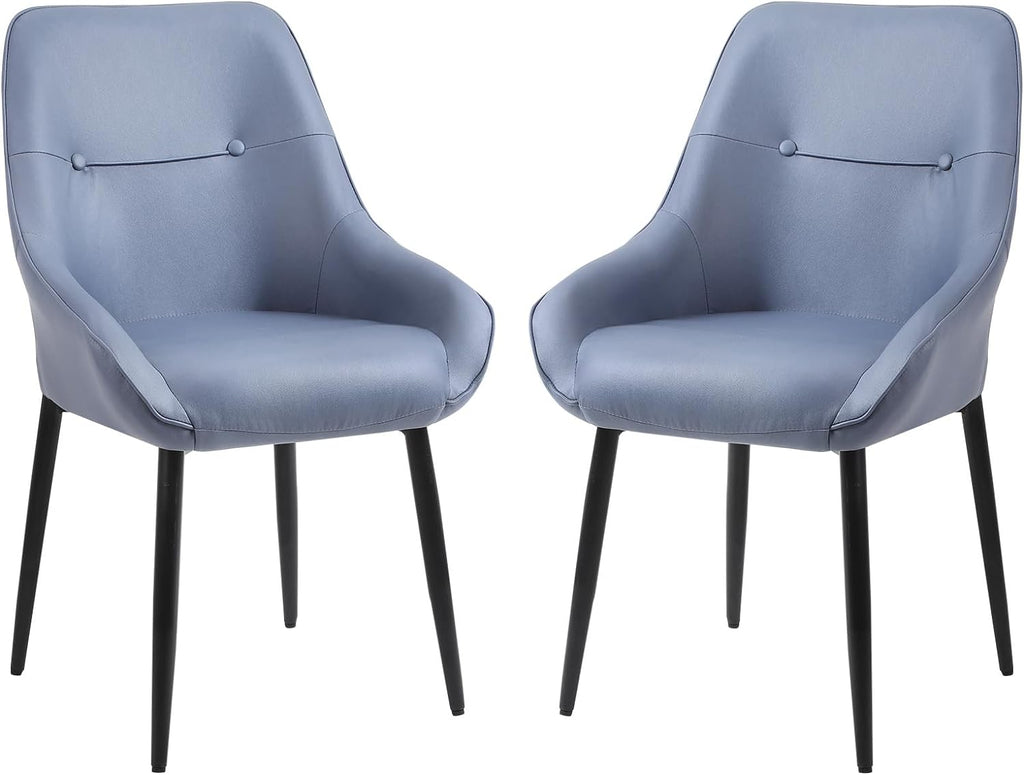 Blue Upholstered Dining Chairs Set of 2 with Arms and Metal Legs I787844