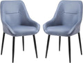 Blue Upholstered Dining Chairs Set of 2 with Arms and Metal Legs I787844