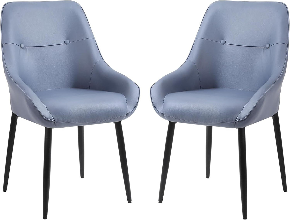 Blue Upholstered Dining Chairs Set of 2 with Arms and Metal Legs I787844