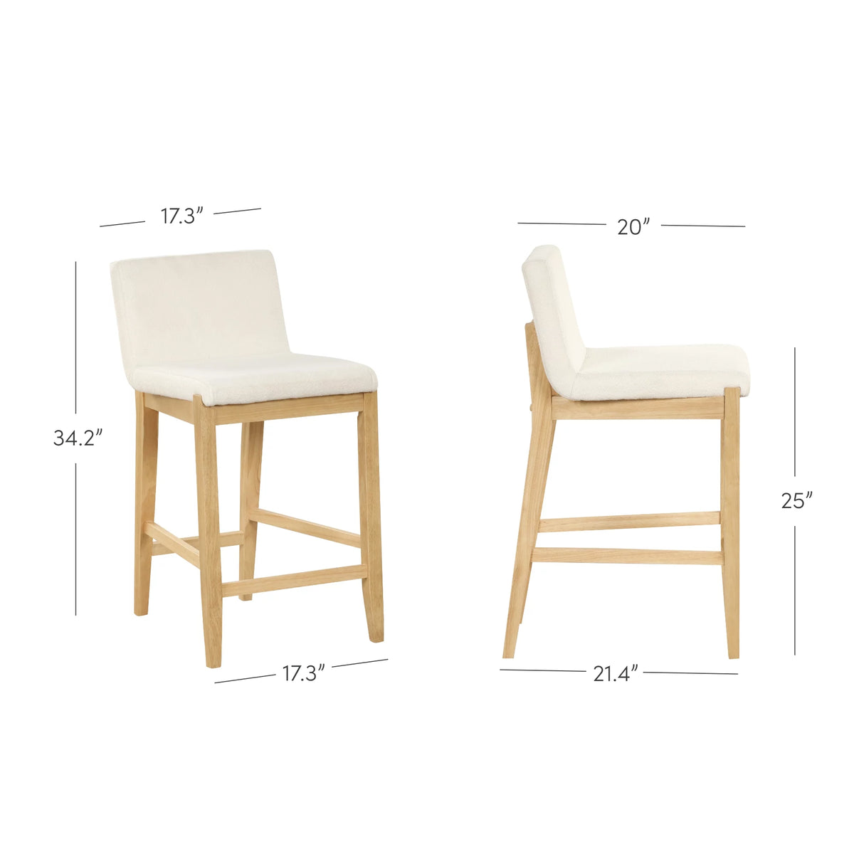 Counter Height Bar Stool with Back, Upholstered Boucle Linen Chair with Wooden Legs I89393