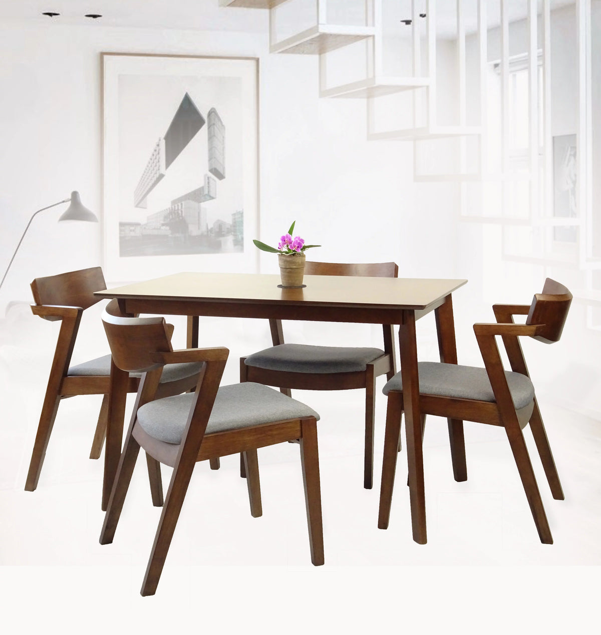 Round Wood Dining Table Medium Brown Finish Y94343