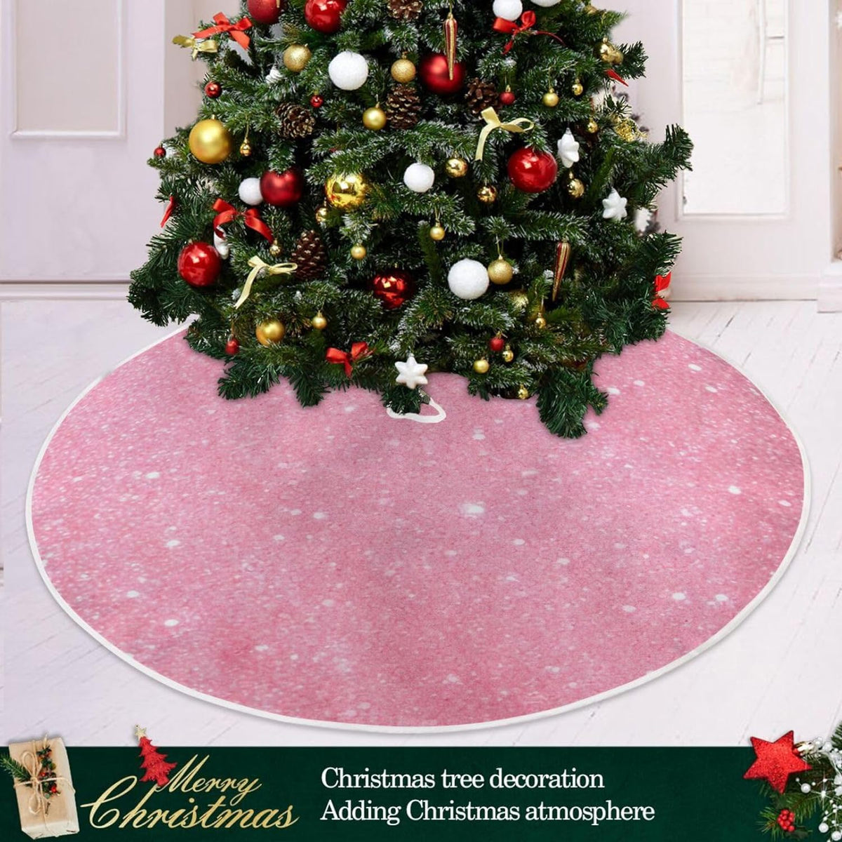 Glitter Blush Pink 47.2" Suede Christmas Tree Skirt J13698