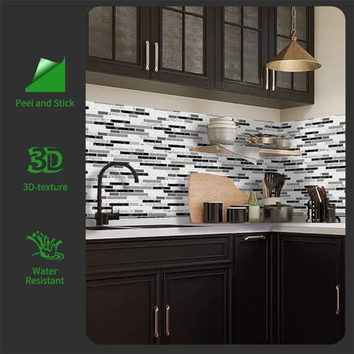 10-Sheet Self-Adhesive Vinyl Backsplash Tiles (Gray) H9824