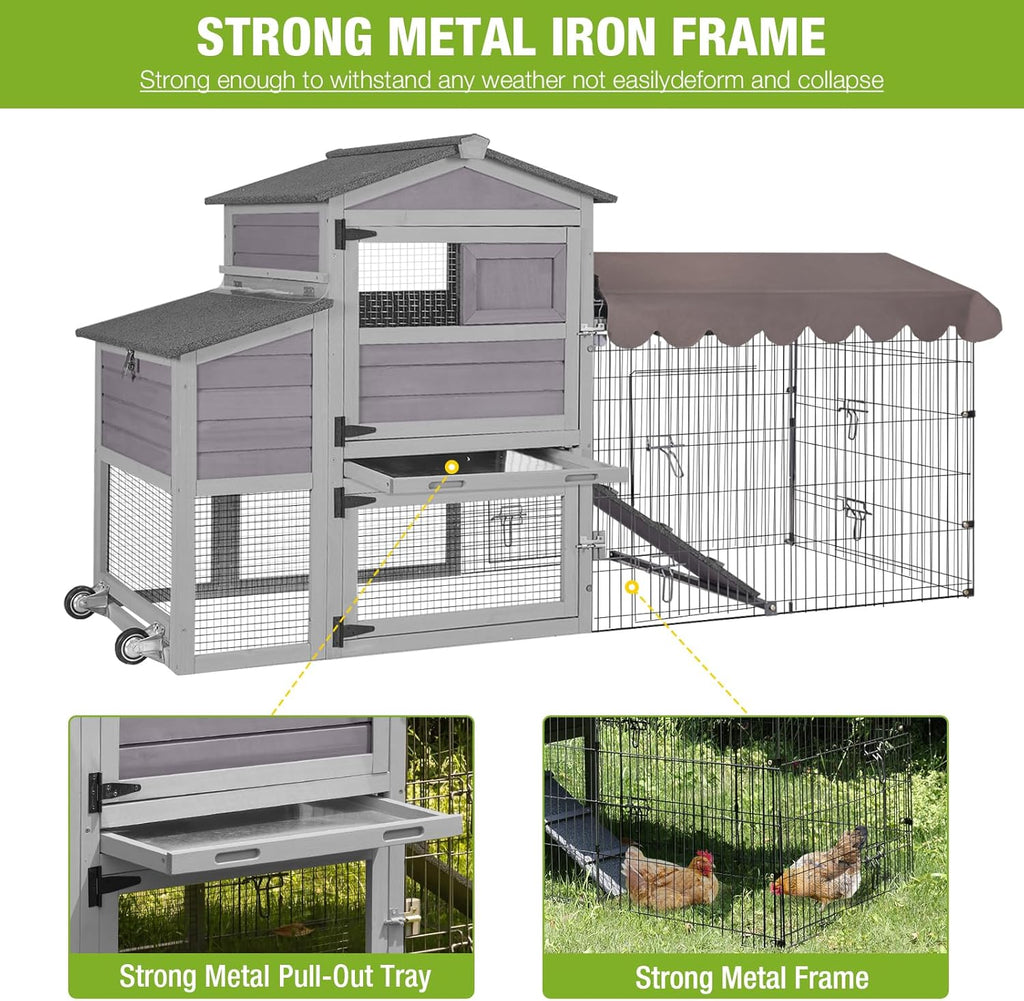 Large All-Steel Frame Chicken Coop with Metal Run H640