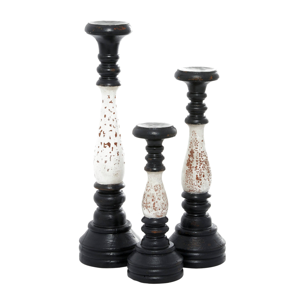 White and Grey Wood Candle Holders I27729