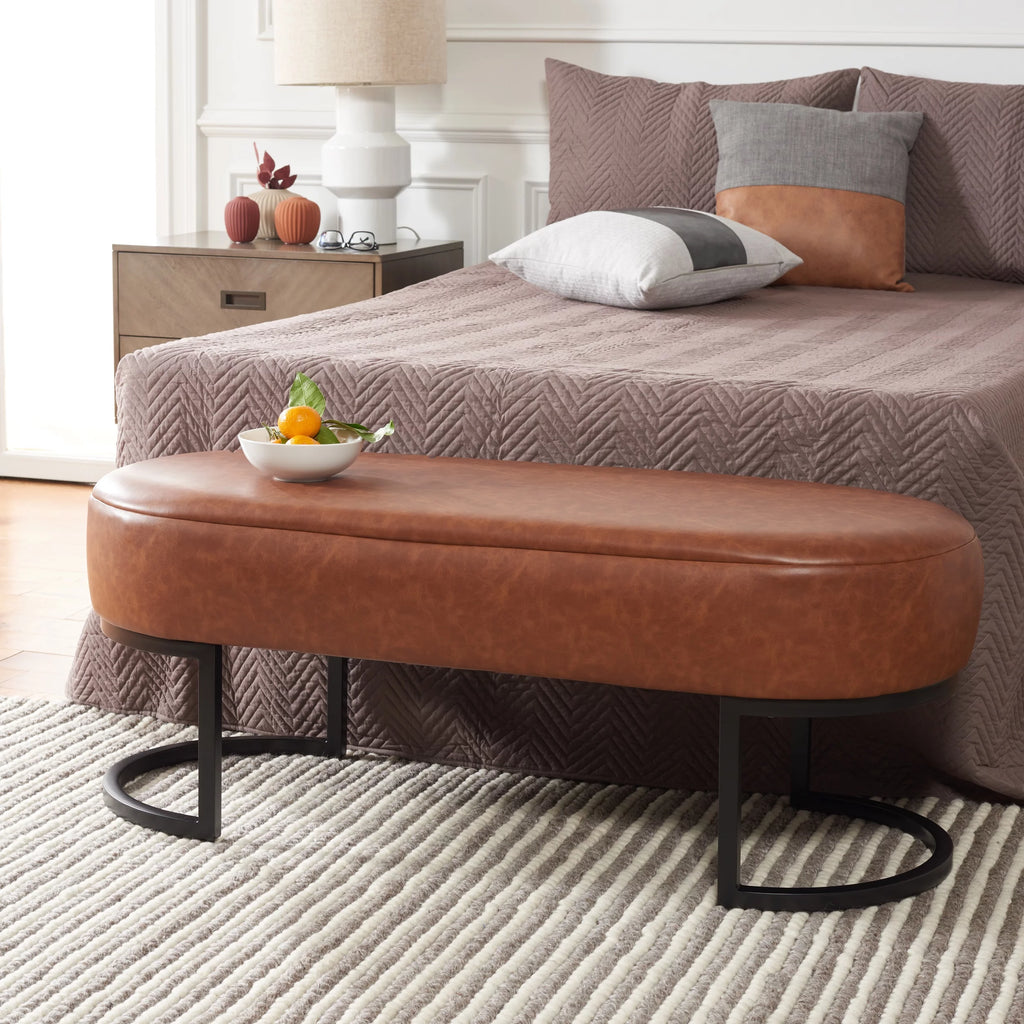 Cognac Leather Oval Bench H74313