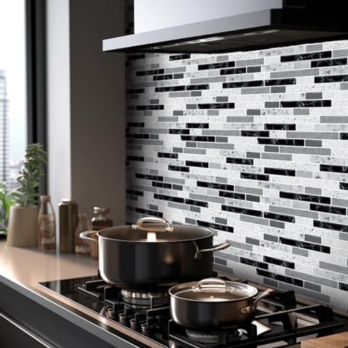 10-Sheet Self-Adhesive Vinyl Backsplash Tiles (Gray) H9824