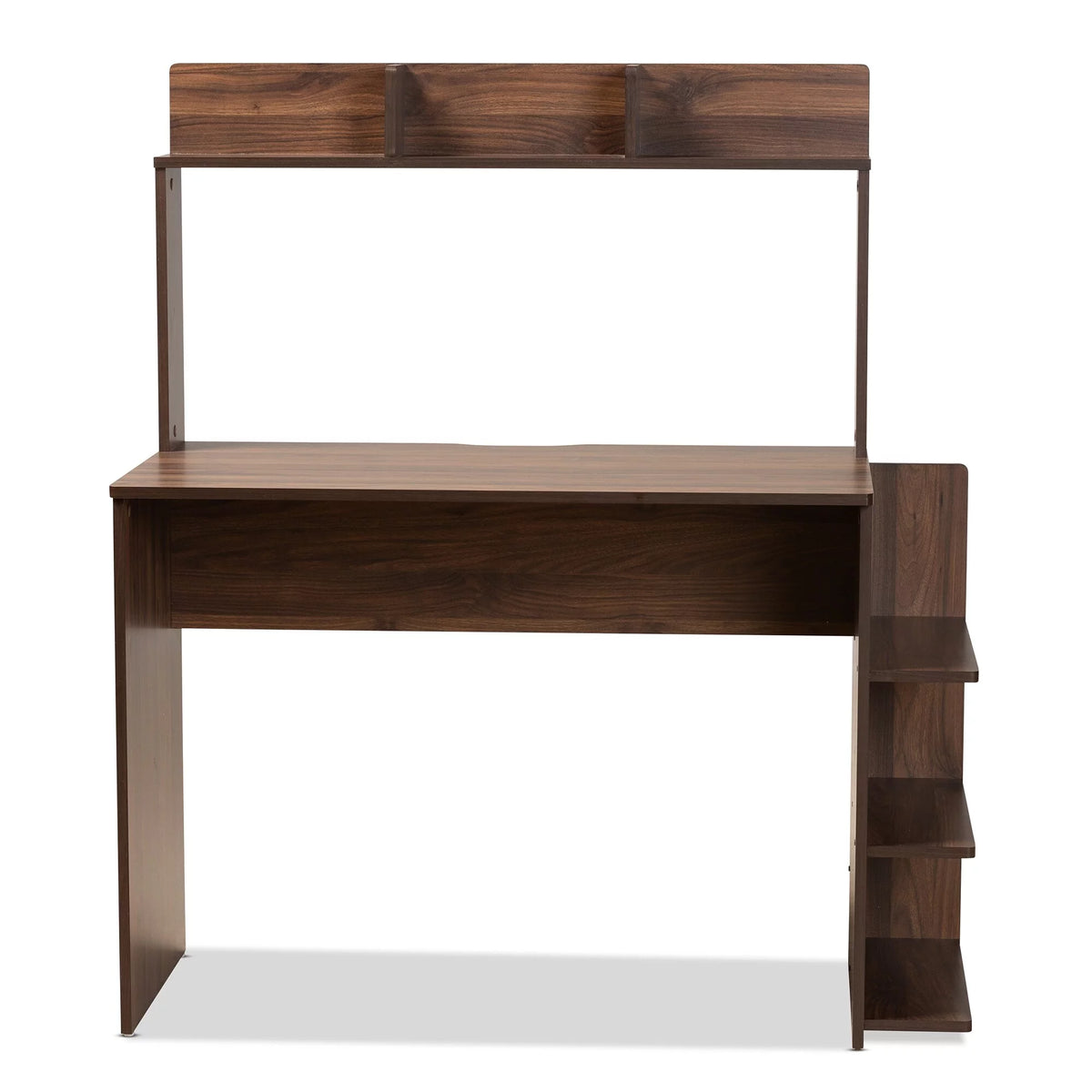 Walnut Brown Finished Wood Desk with Shelves E2869