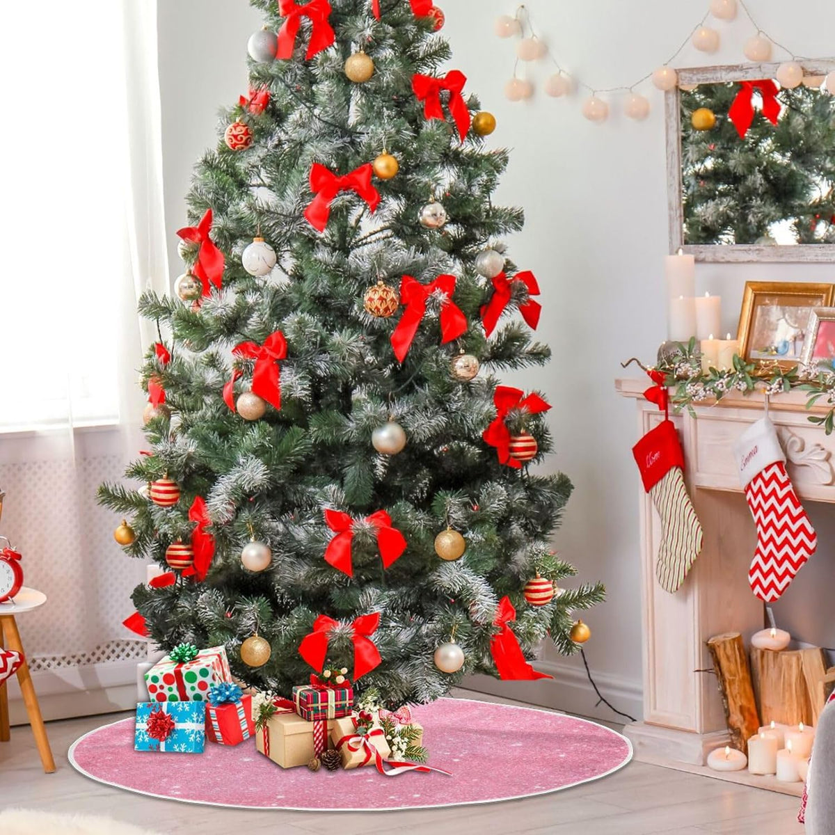 Glitter Blush Pink 47.2" Suede Christmas Tree Skirt J13698