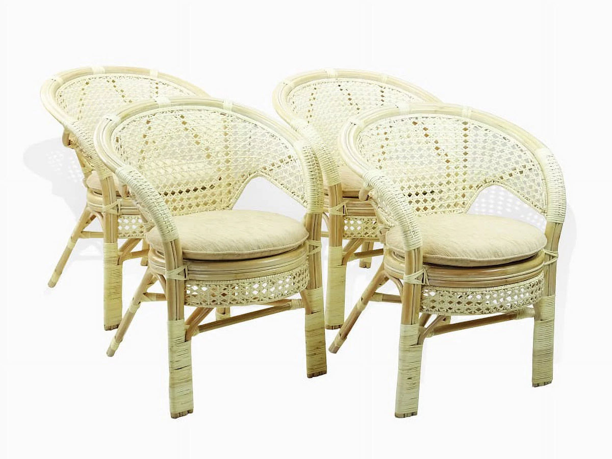Set of 4 White Wash Rattan Wicker Dining Armchairs I70655
