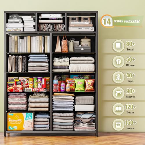 Pink 14 Drawer Fabric Dresser with Metal Frame N888