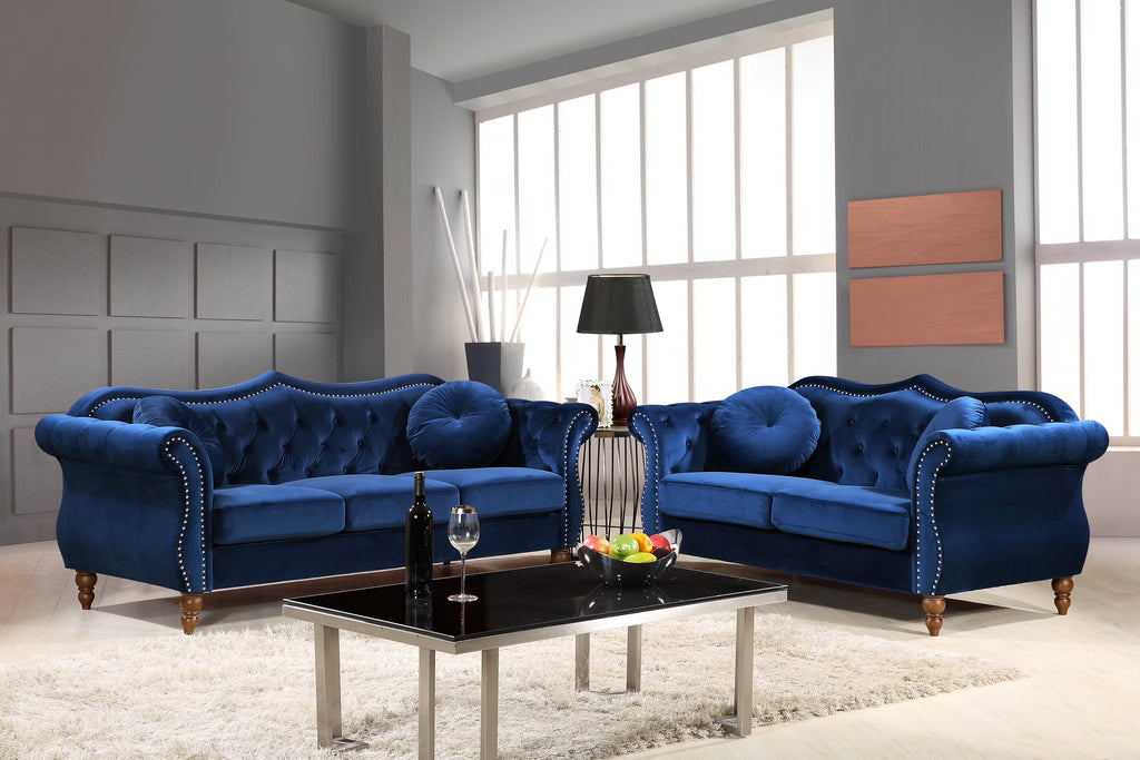 Blue 2 Piece Chesterfield Living Room Set D123