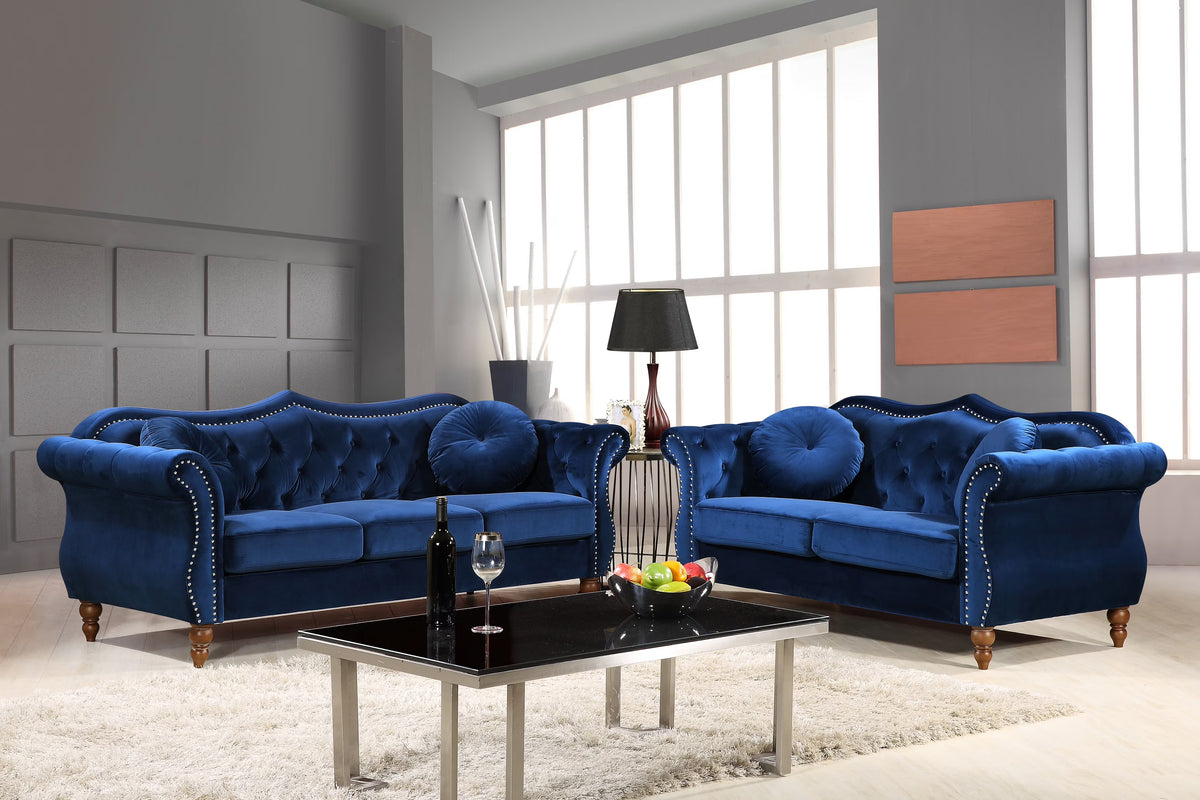 Blue 2 Piece Chesterfield Living Room Set D123