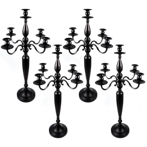 Black 4Pcs Metal Candelabra Candle Holder Y5821