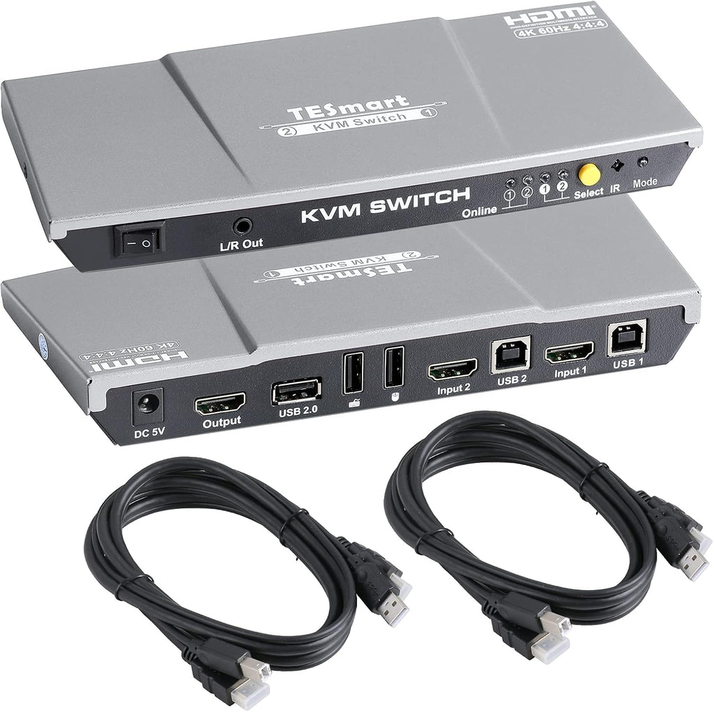 HDMI KVM Switch 2 Ports 4K@60Hz Ultra HD 2x1 with 2 Pcs 5ft KVM Cables USB 2.0 (Black) Y723