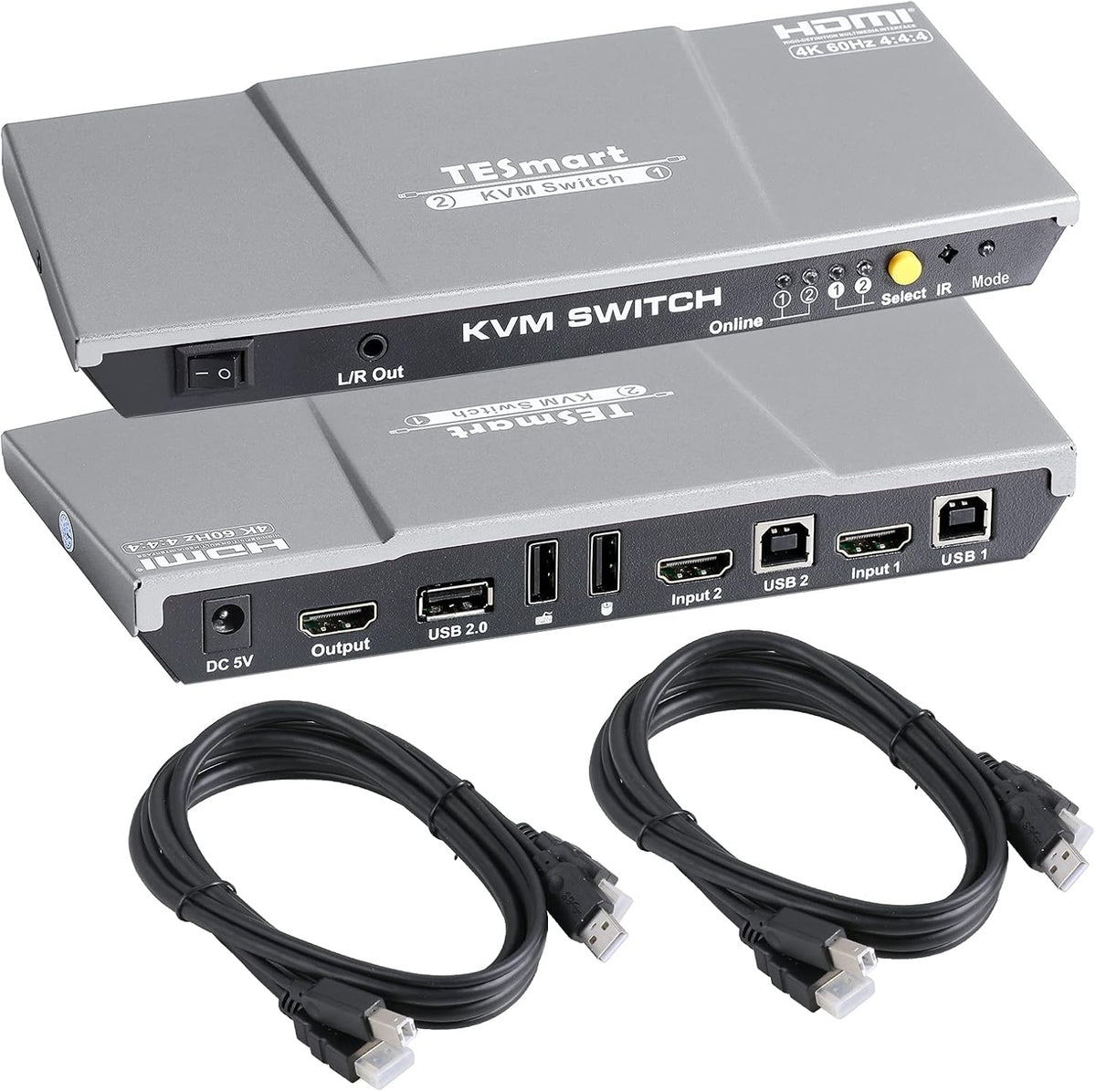HDMI KVM Switch 2 Ports 4K@60Hz Ultra HD 2x1 with 2 Pcs 5ft KVM Cables USB 2.0 (Black) Y723