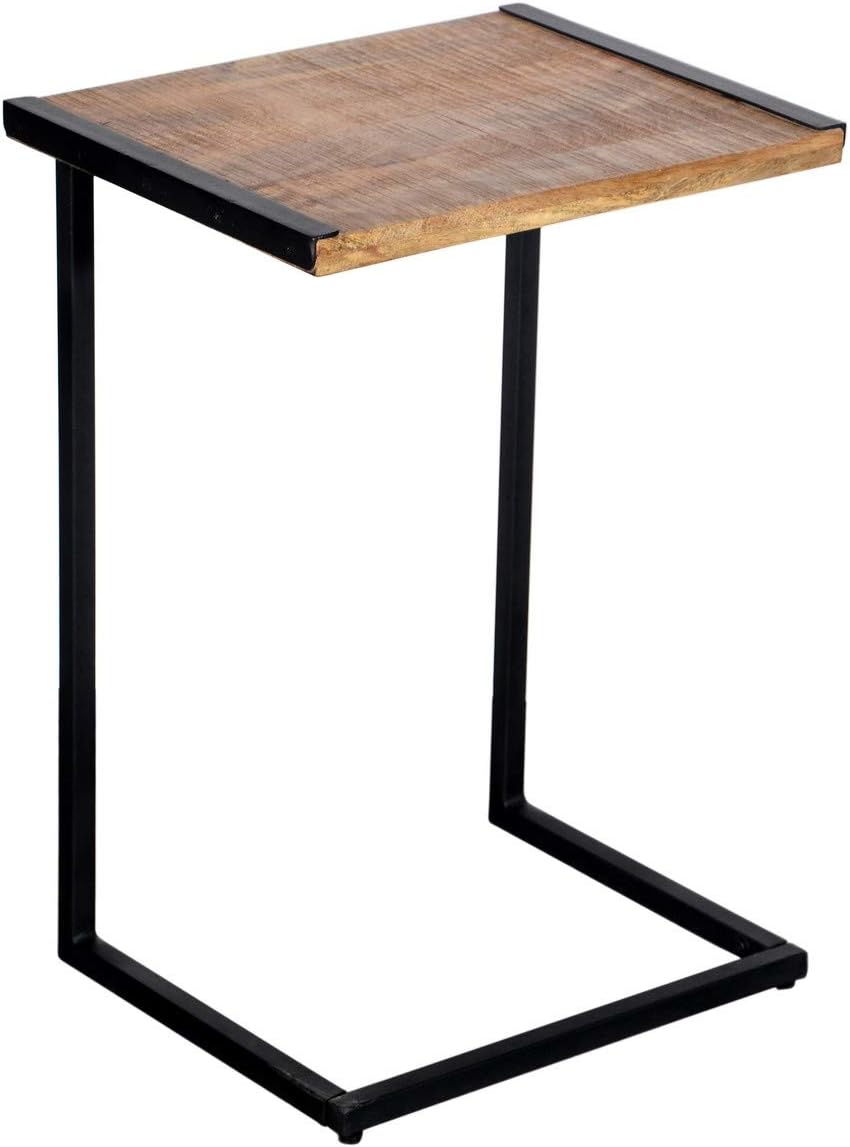 Brown Mango Wood Sofa Side End Table with Metal Base E2059