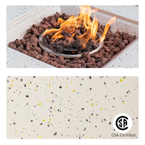 28" Terrazzo Round Propane Fire Pit Table Set with Tank Cover Side Table M54215