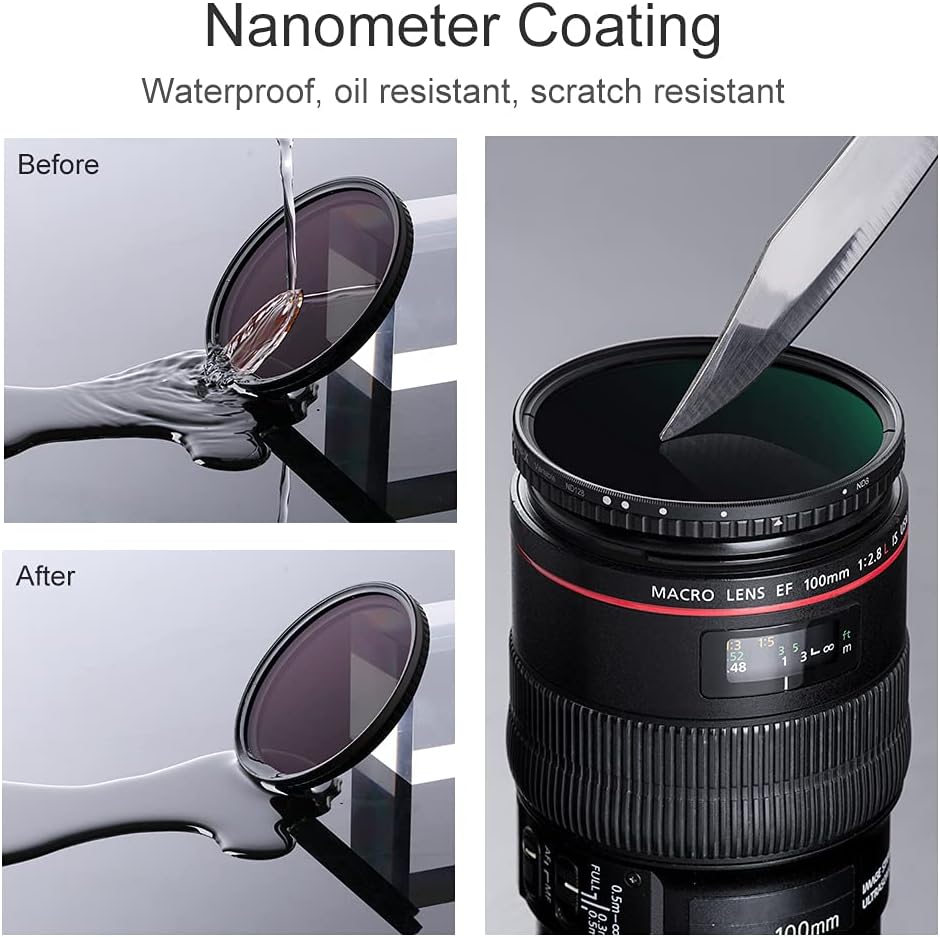 82mm Variable ND Filter ND8-ND128 (3-7 Stop) HD Hydrophobic VND Filter Y136