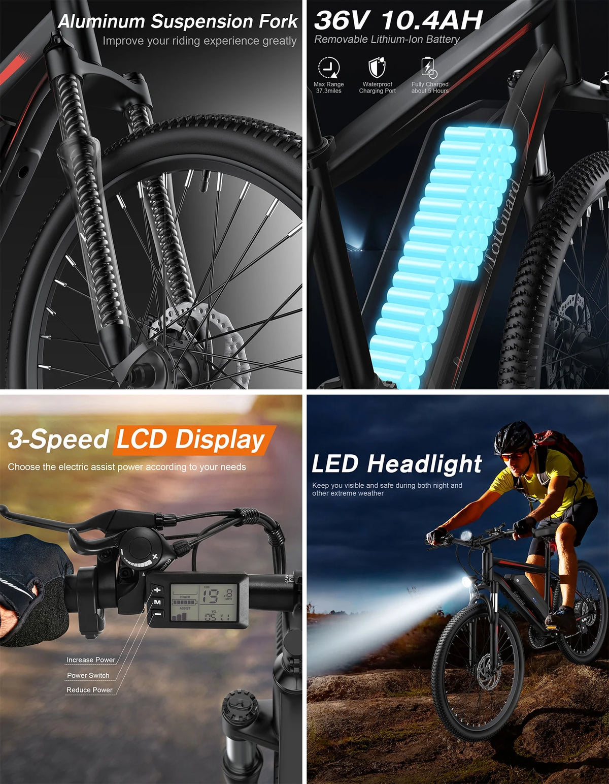Electric Bike 26'' 350W 36V 10.4Ah 21 Speed C7729