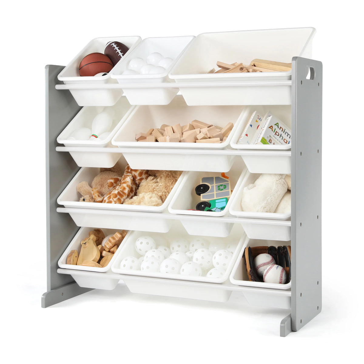 Wood and Plastic Organizing Rack with 12 Bins Y271