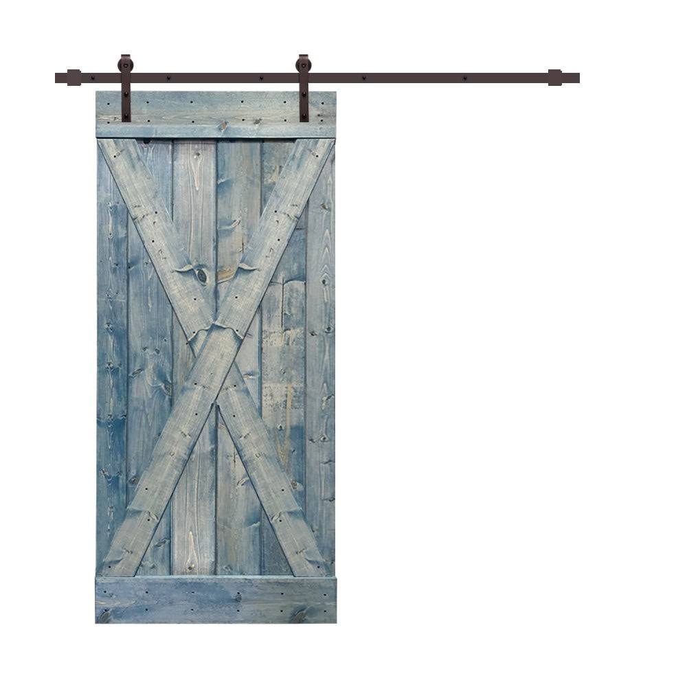 Jungle Green Stained Wood Interior Sliding Barn Door with Hardware Kit E85086