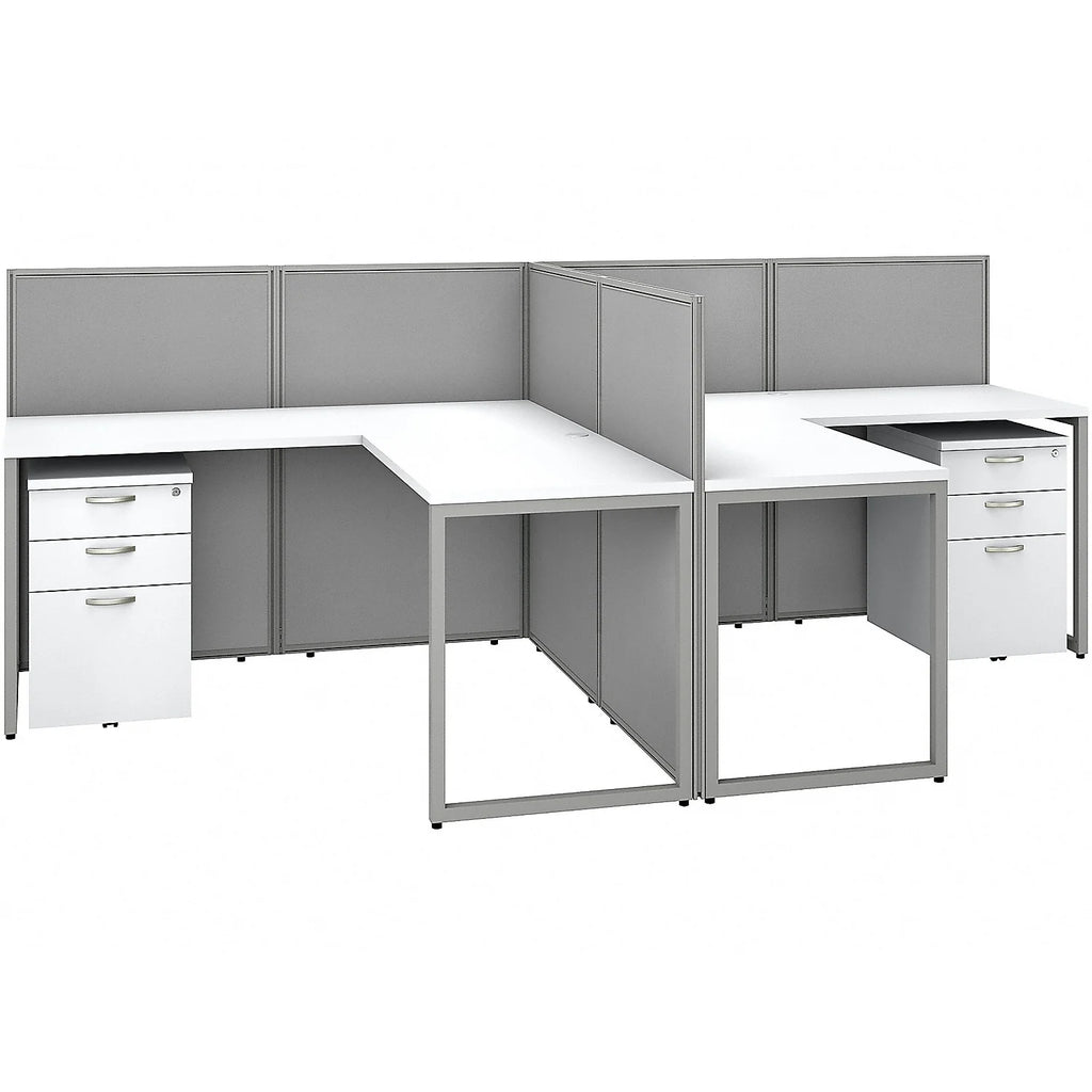2 Person L Desk with Drawers and Panels in White P7970