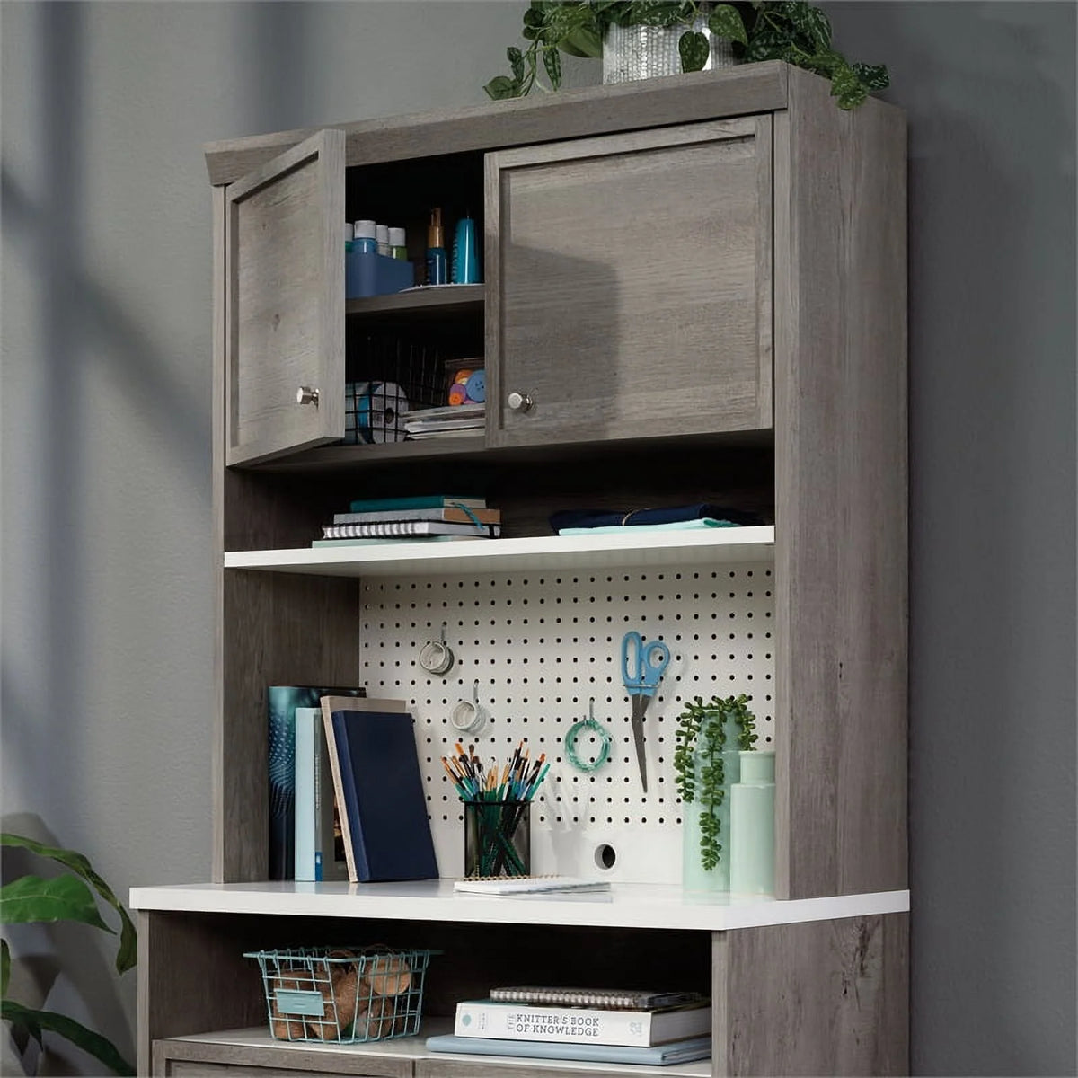 Engineered Wood Storage Hutch in Mystic Oak Finish D139