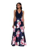 Navy Zippered Gown Sleeveless V Neck Full-Length Fit + Flare Dress Petites 2P H113