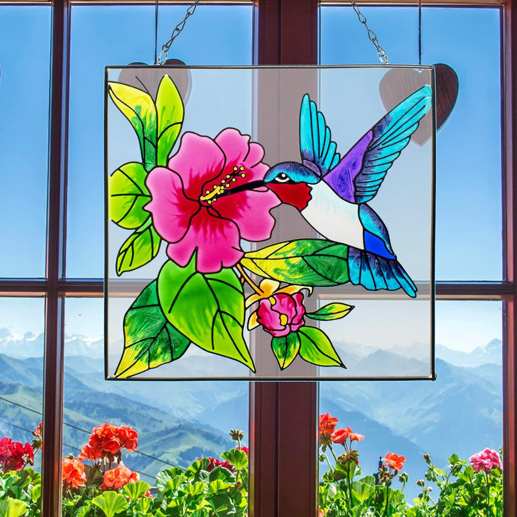 Hummingbird Stained Glass Window Hangings with Metal Chain X343
