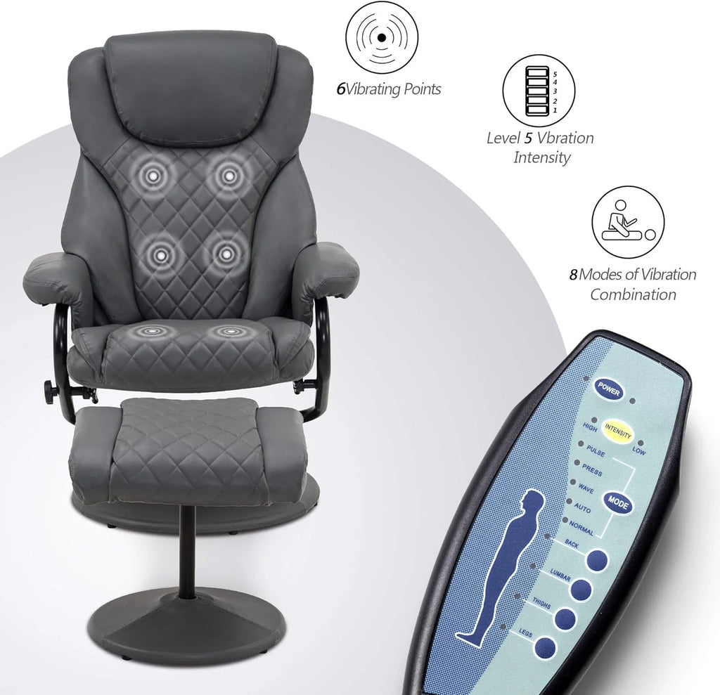 Grey Faux Leather Recliner with Ottoman P32639