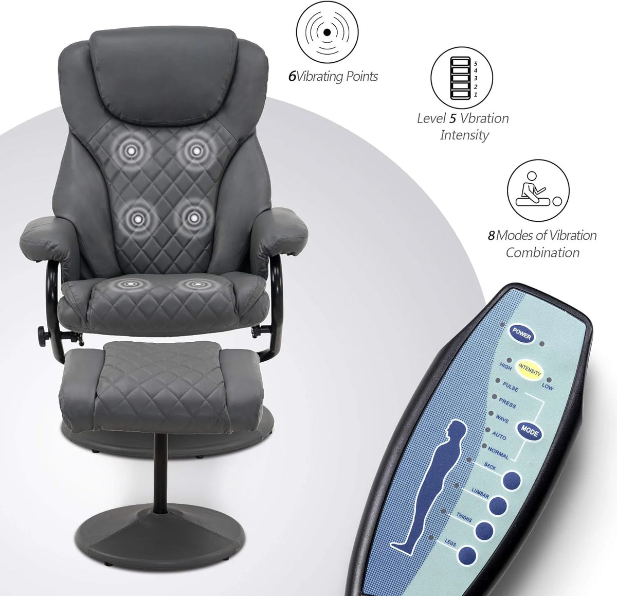 Grey Faux Leather Recliner with Ottoman P32639