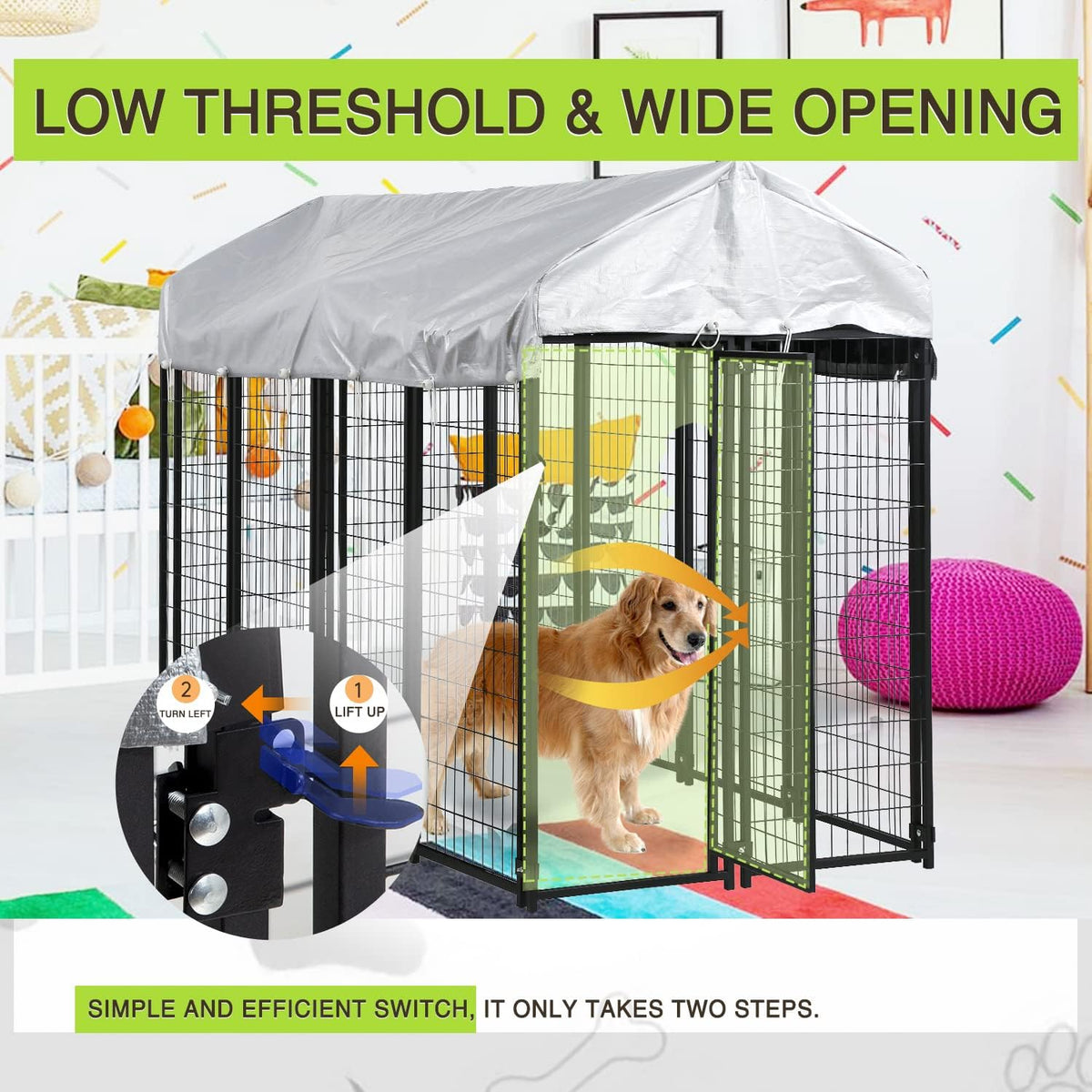 8 X 4 X 6ft Metal Welded Wire Dog Kennel with Roof H398