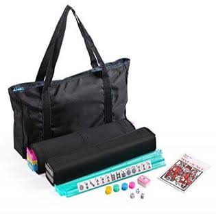 Waterproof Black Nylon Mahjong Set Bag with Blue Stitches T44780