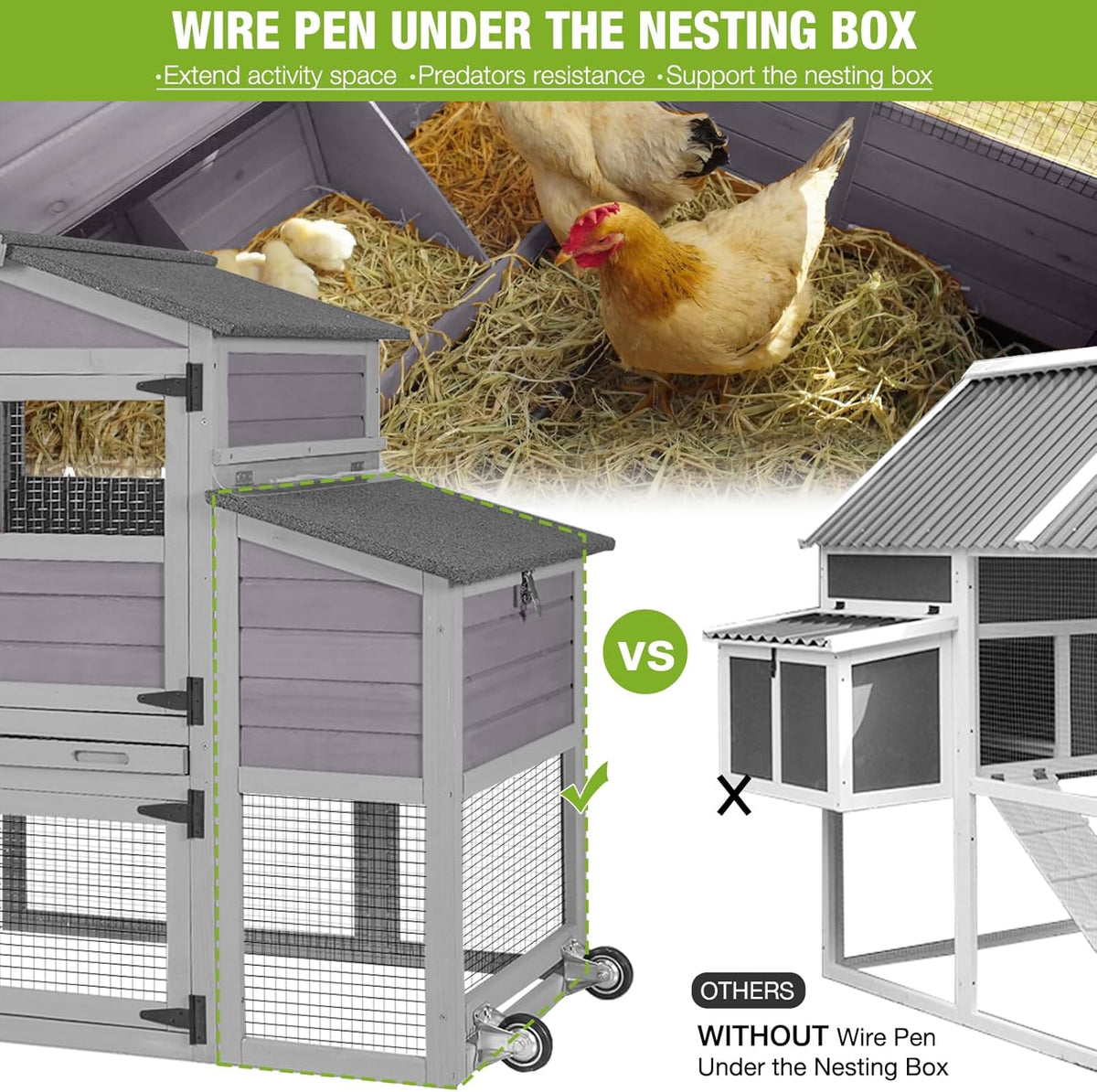 Large All-Steel Frame Chicken Coop with Metal Run H640