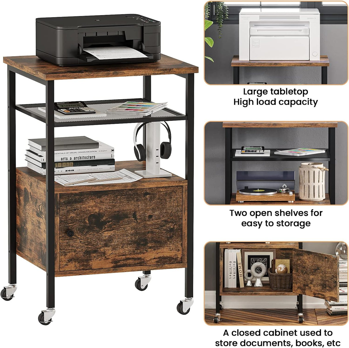 4-Tier Rolling Printer Cart with Storage Shelves K72849