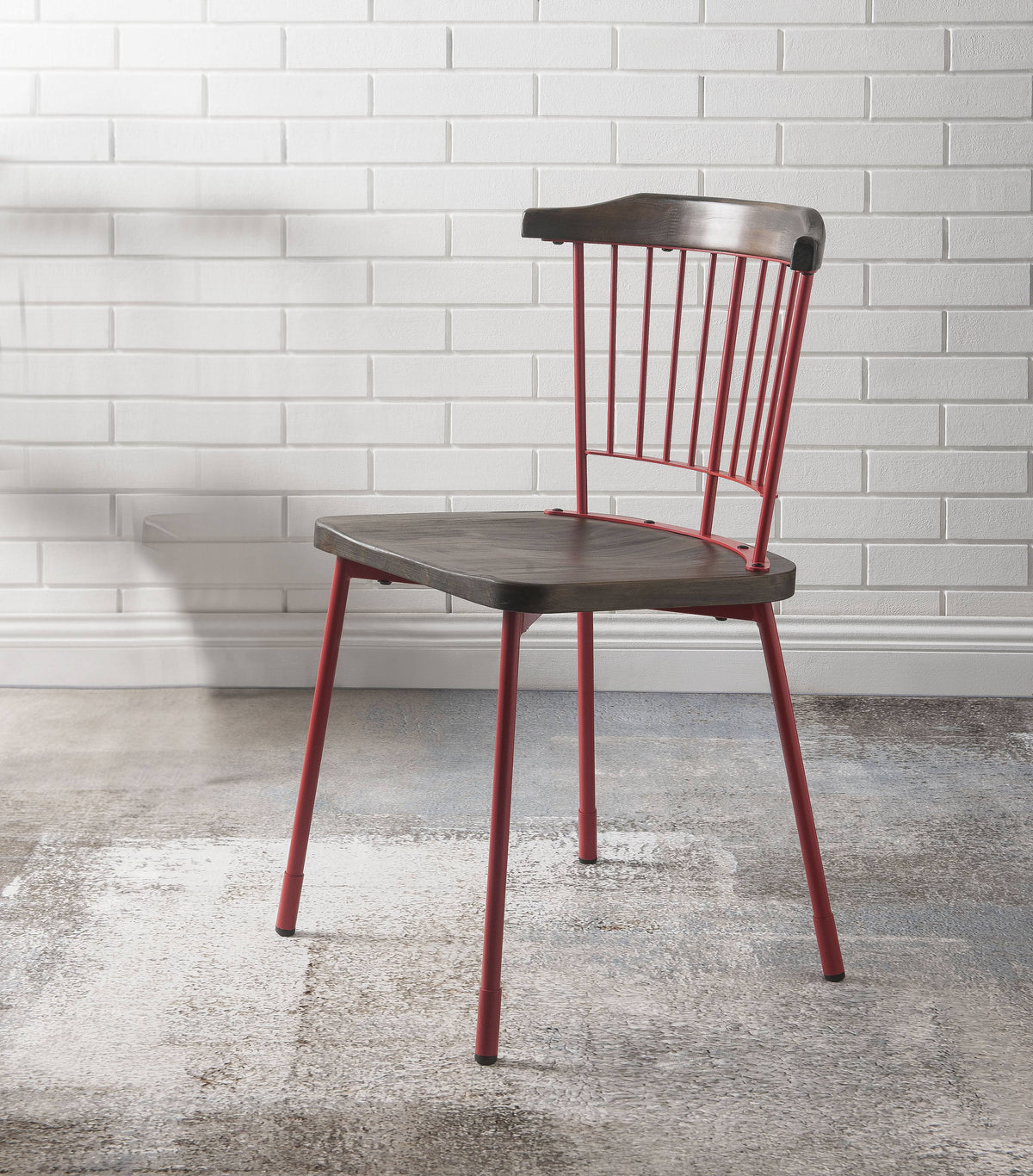 Red & Brown Oak Side Chair Set of 2 E9036